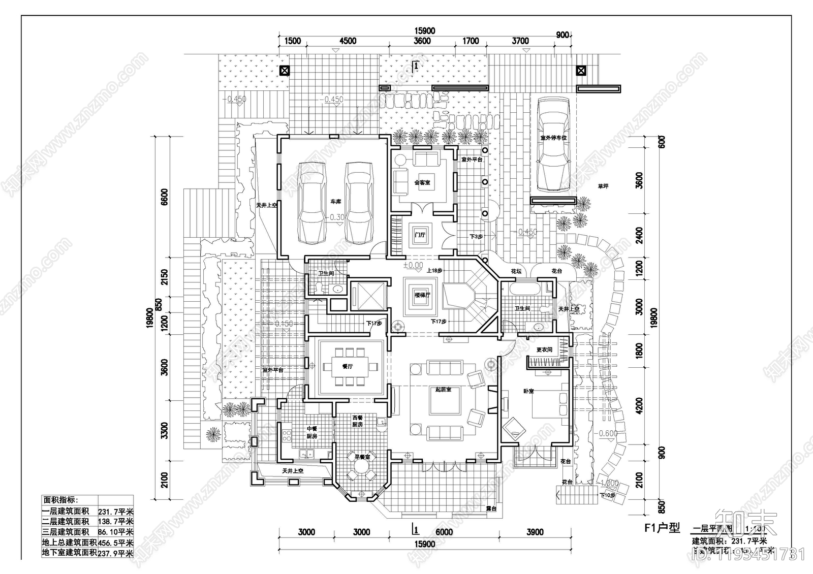 现代新中式别墅建筑施工图下载【ID:1193451731】