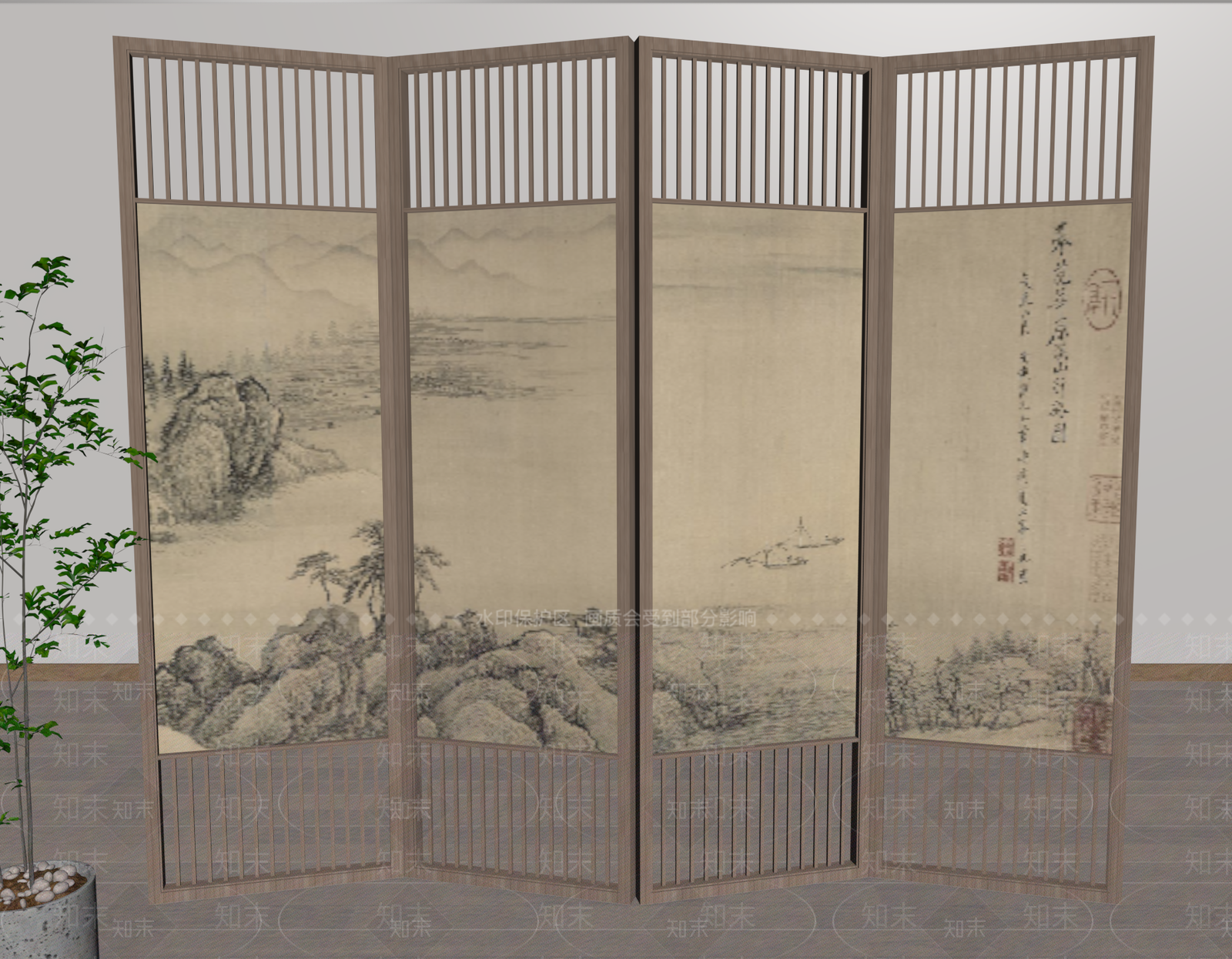 新中式屏风SU模型下载【ID:1193453163】