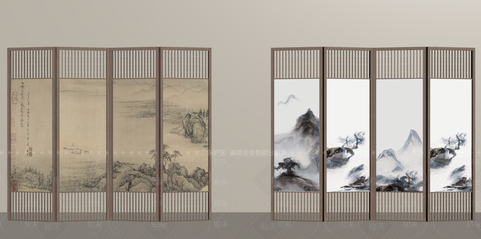 新中式屏风SU模型下载【ID:1193453268】