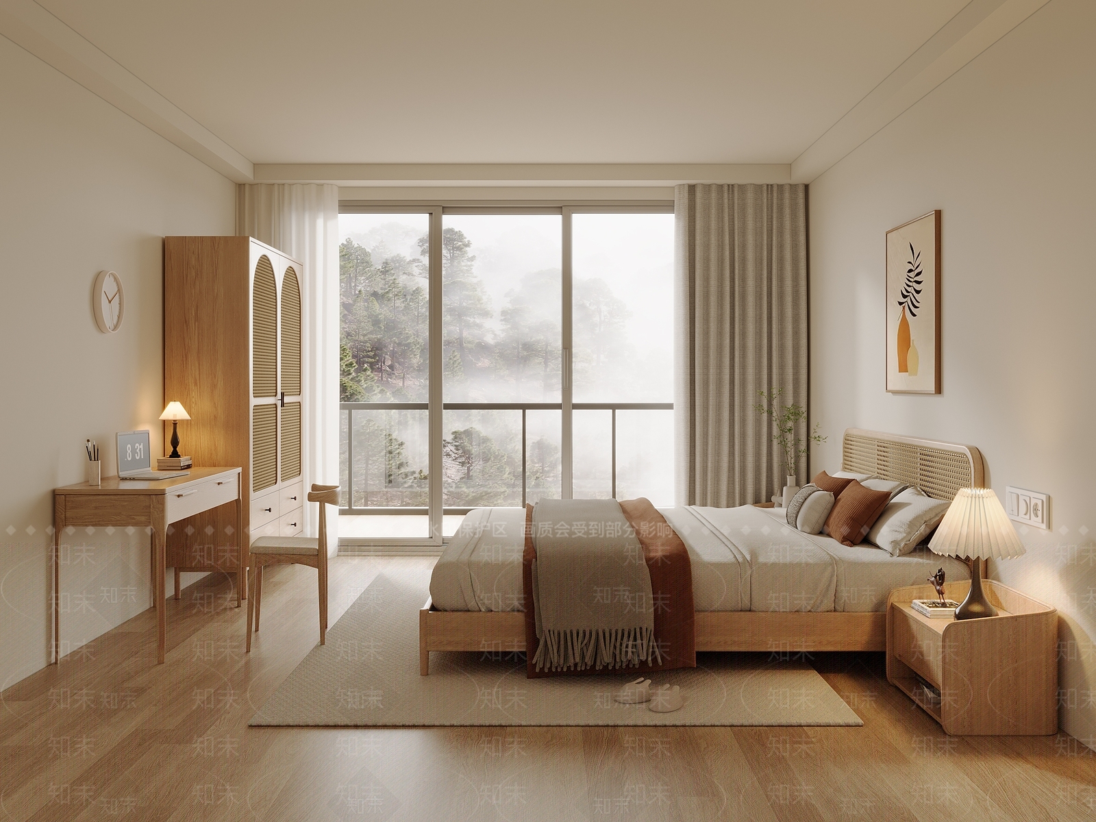 原木北欧家居卧室3D模型下载【ID:1193463628】