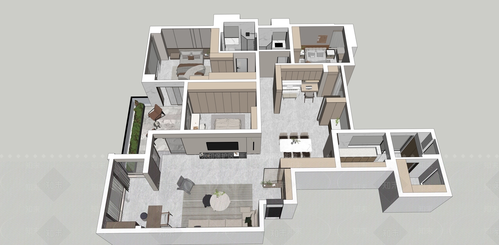 现代简约家装鸟瞰SU模型下载【ID:1193464868】