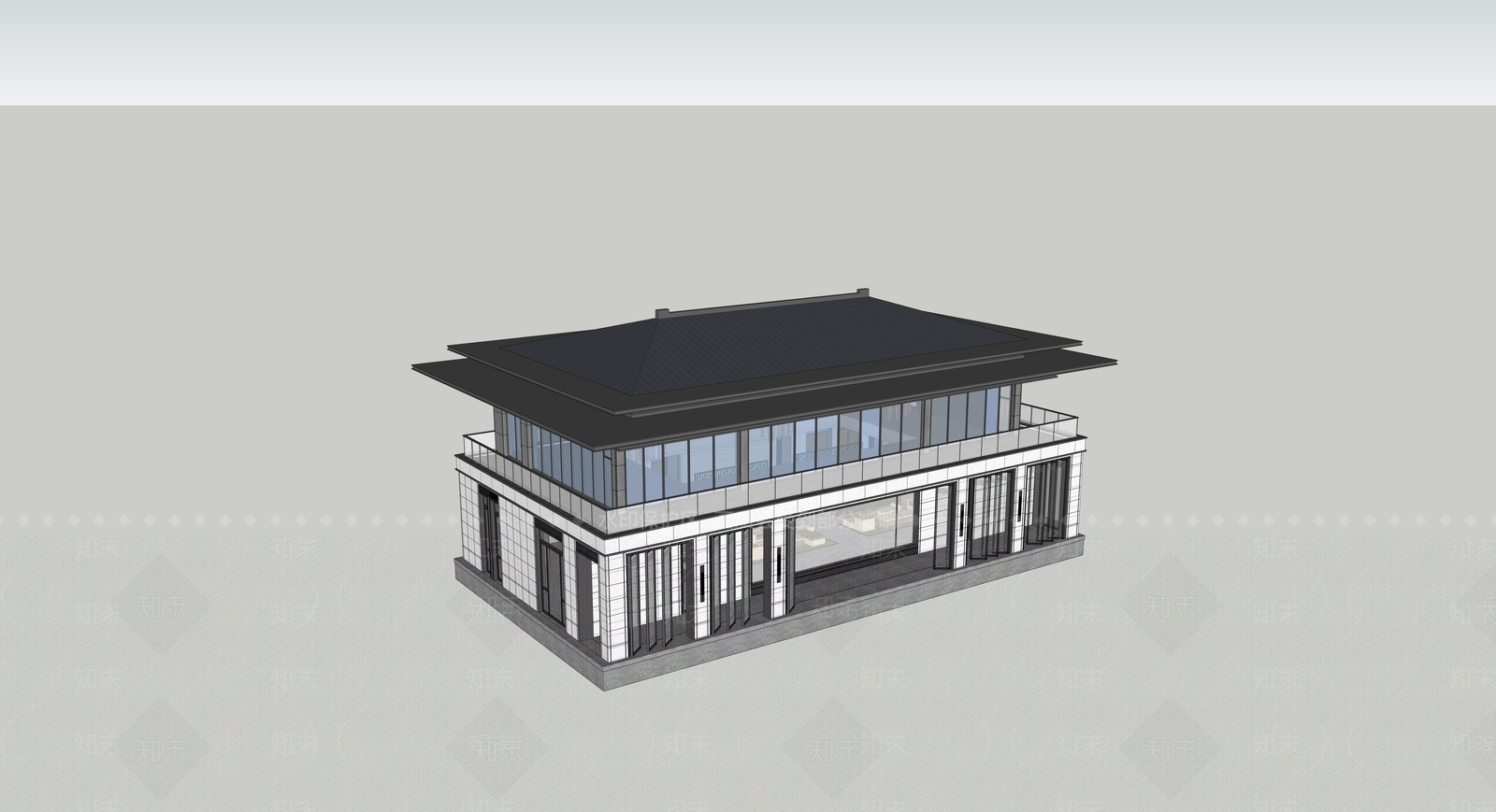 新中式轻奢售楼处建筑SU模型下载【ID:1193598448】