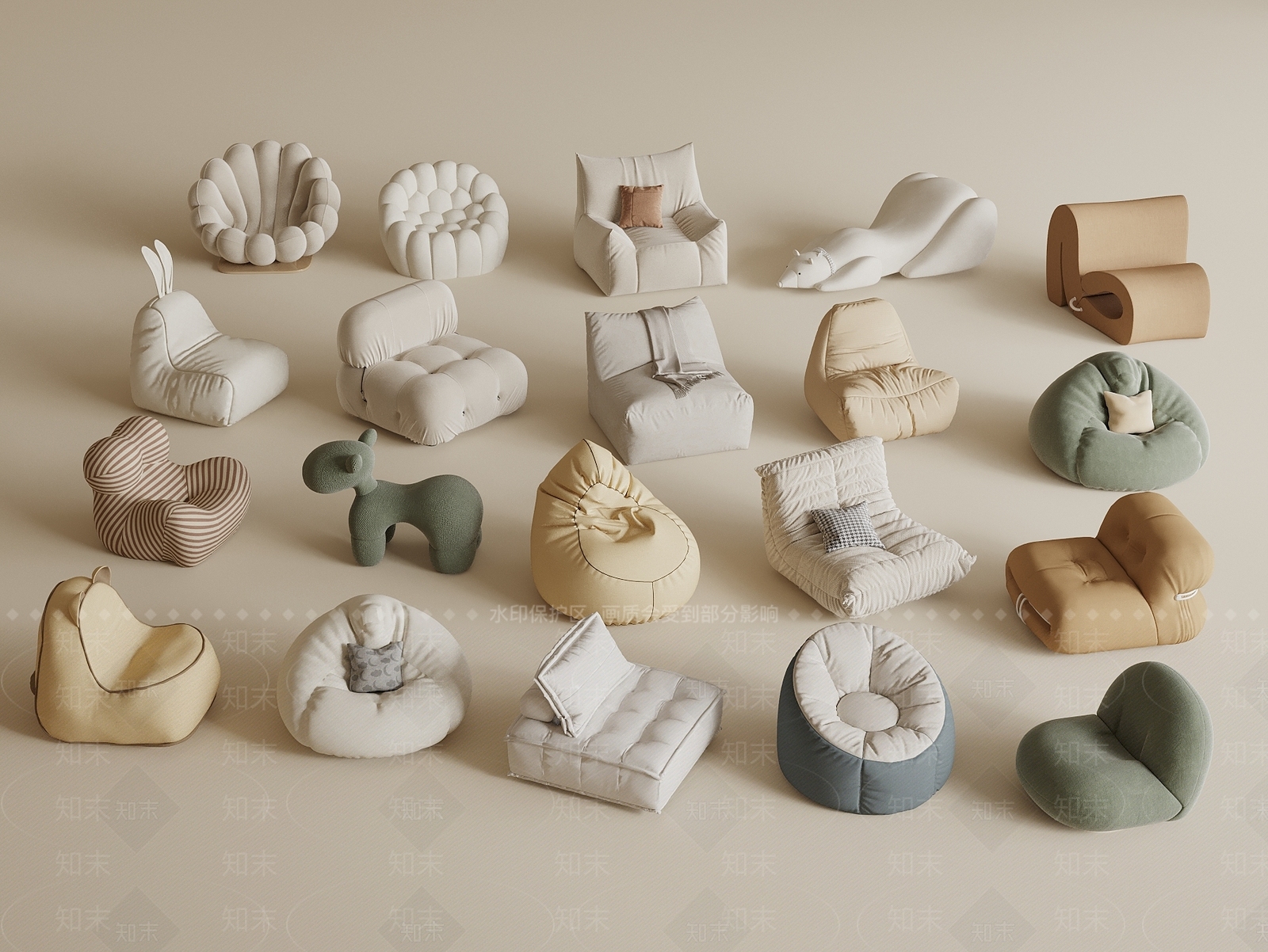 现代奶油单人沙发SU模型下载【ID:1193467970】