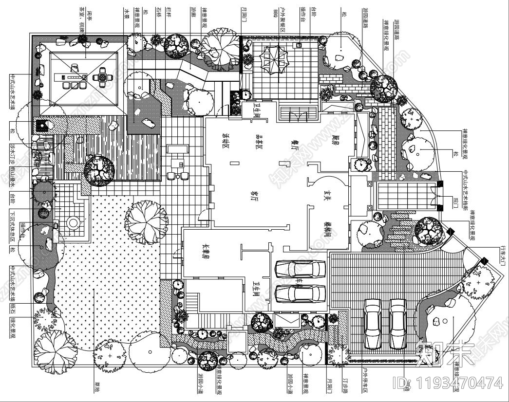 新中式中式庭院施工图下载【ID:1193470474】