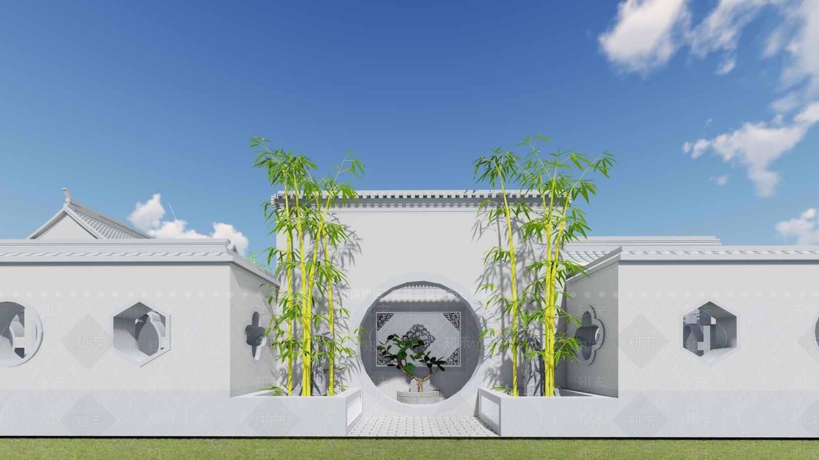 现代古建筑SU模型下载【ID:1193621190】