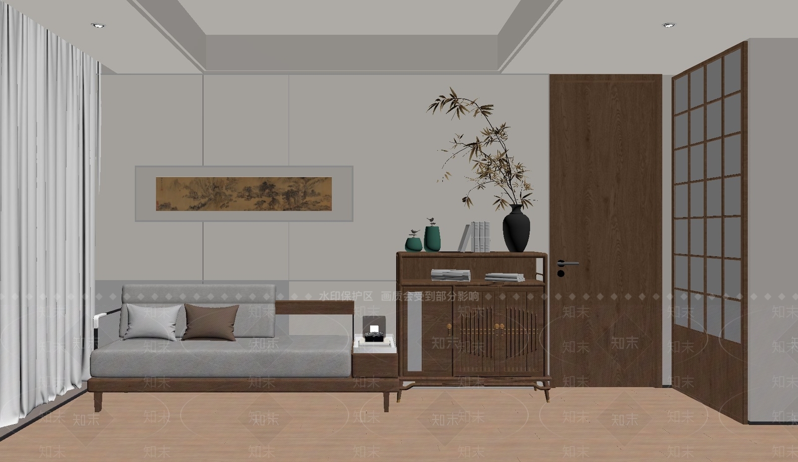 新中式茶室SU模型下载【ID:1193473680】