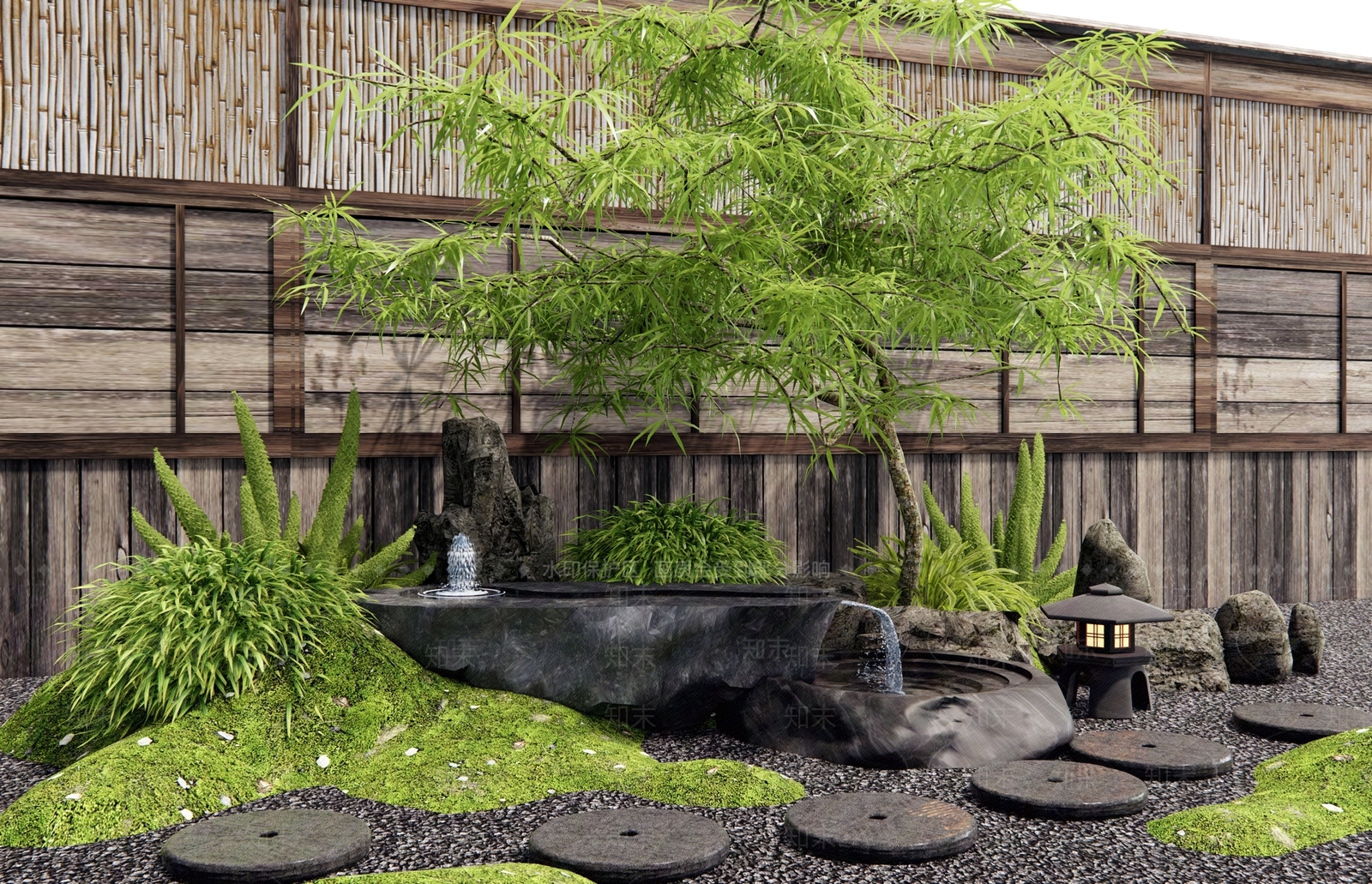 日式新中式假山水景3D模型下载【ID:1193473902】