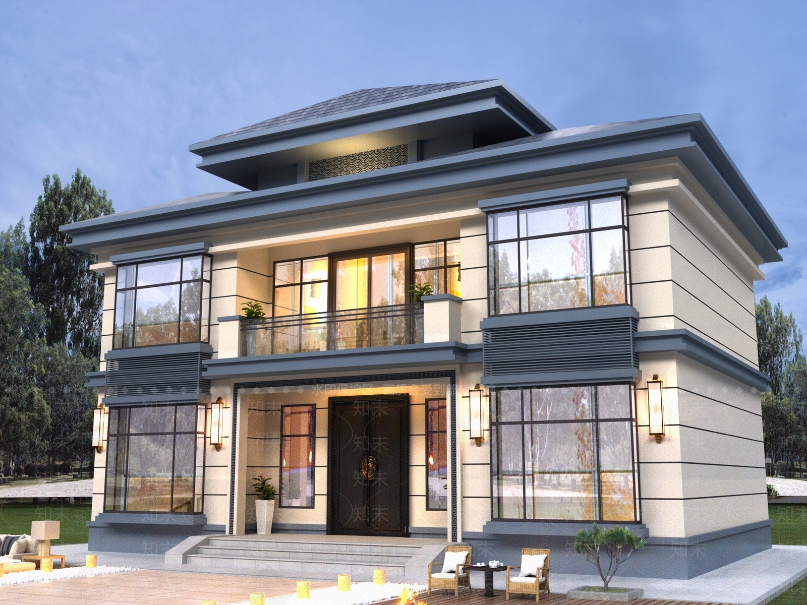 新中式别墅外观3D模型下载【ID:1193475719】