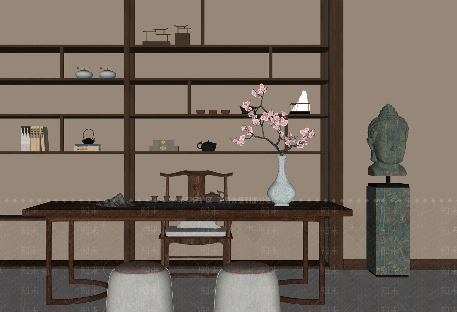 新中式禅意茶室SU模型下载【ID:1193482657】
