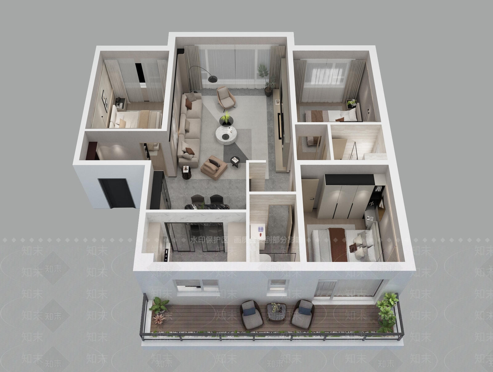 现代家装鸟瞰SU模型下载【ID:1193487058】