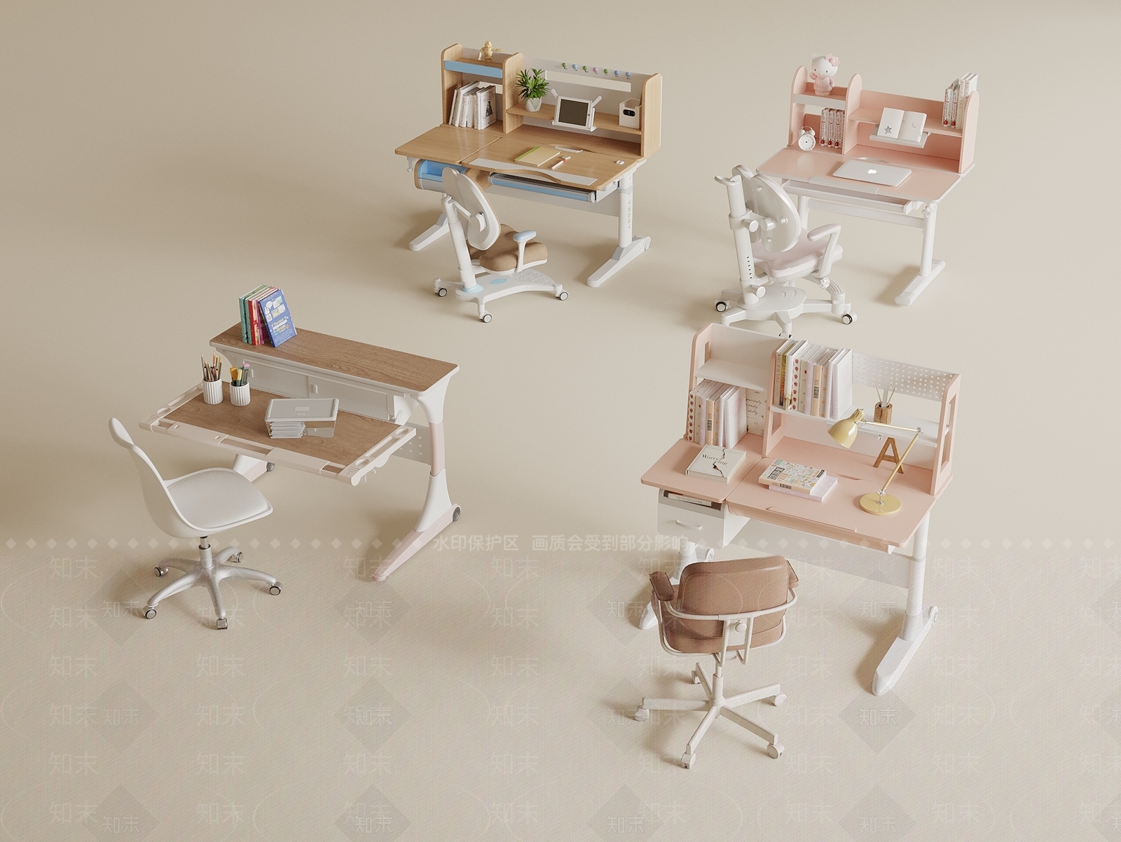 现代儿童桌椅SU模型下载【ID:1193488621】