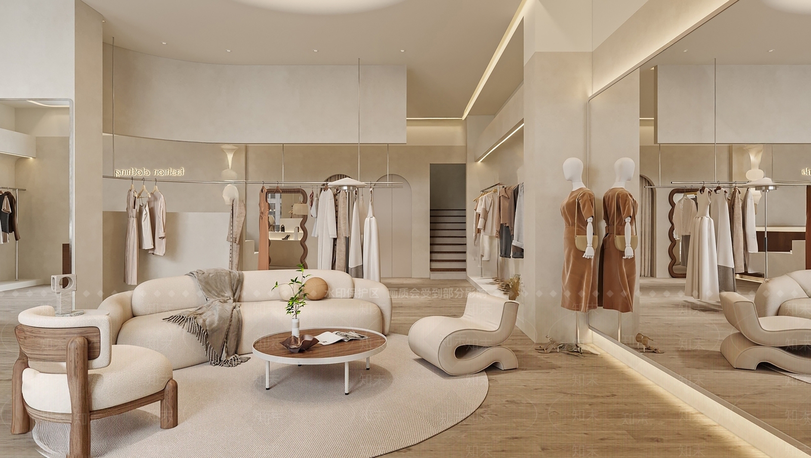 奶油侘寂服装店SU模型下载【ID:1193488449】