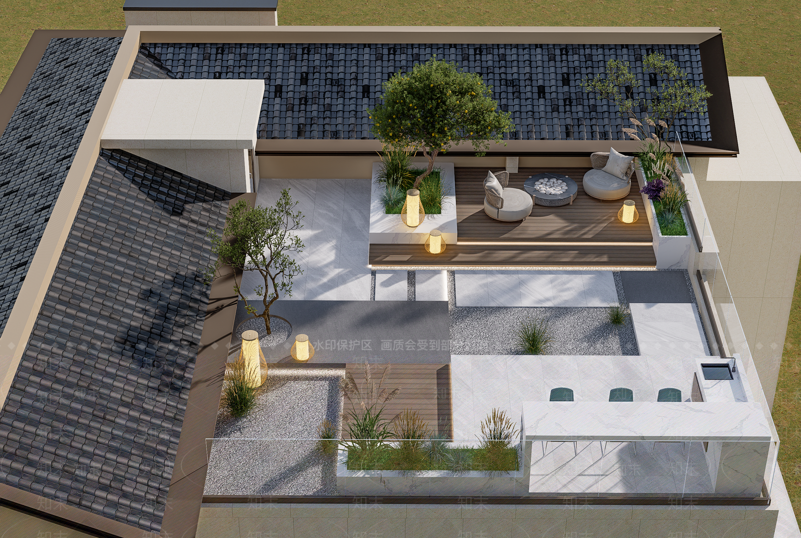 现代屋顶花园SU模型精品下载_SketchUp模型_知末网