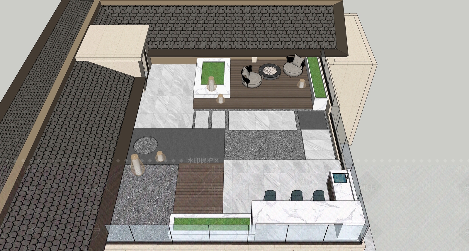 现代屋顶花园SU模型下载【ID:1193493270】