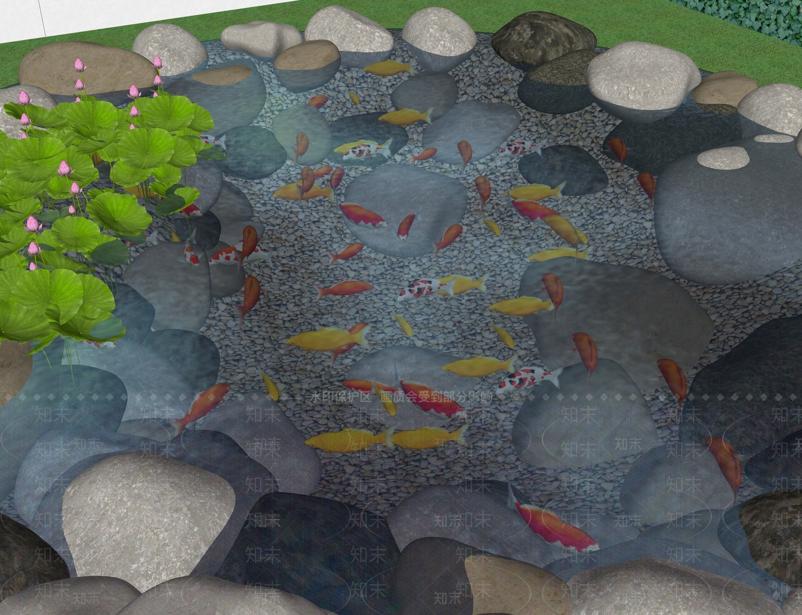 新中式日式水景SU模型下载【ID:1193503236】