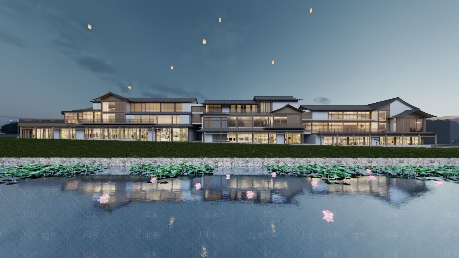 现代新中式酒店外观3D模型下载【ID:1193505941】