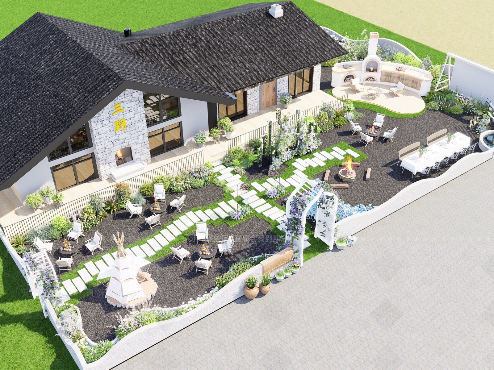 法式现代别墅庭院SU模型下载【ID:1193507558】