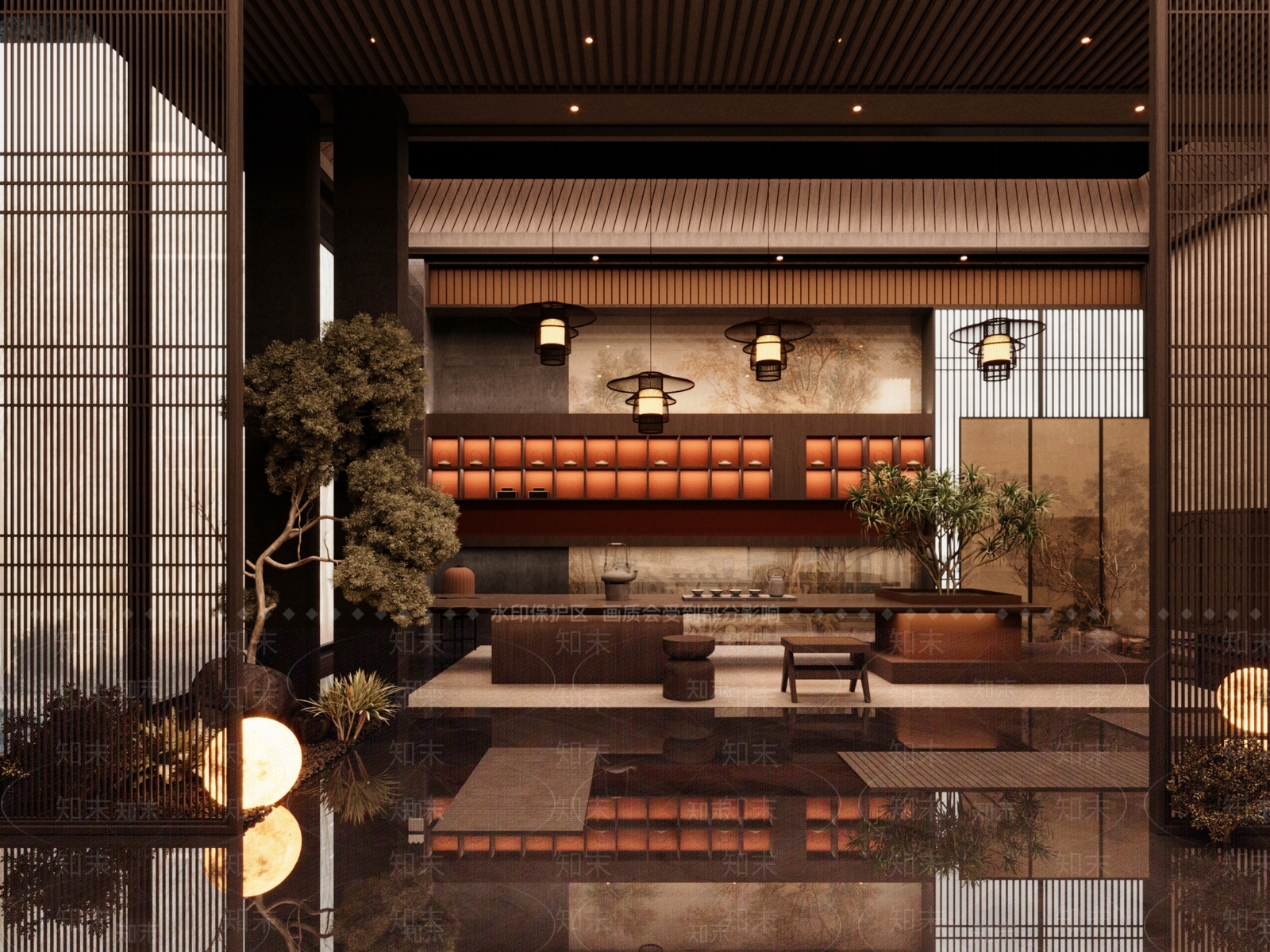 新中式日式茶室SU模型下载【ID:1193511966】