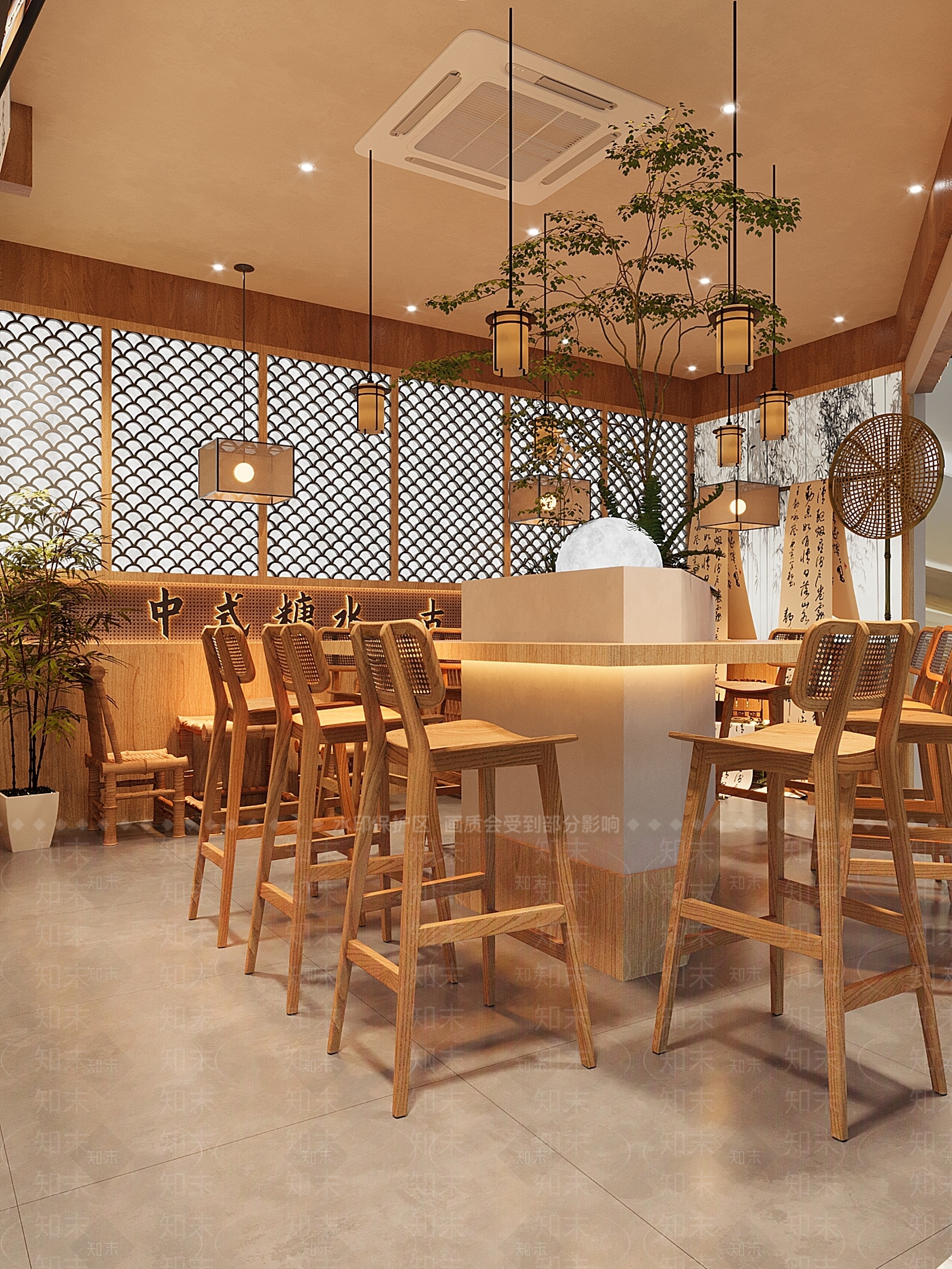 现代中式奶茶店3D模型下载【ID:1193513426】