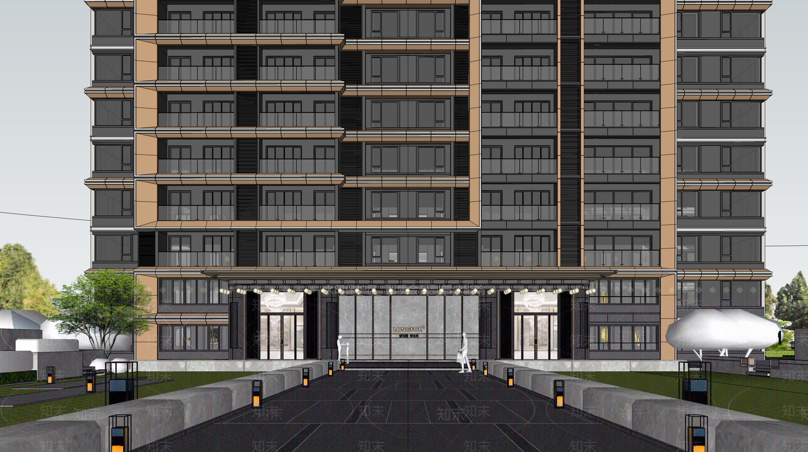 现代小区建筑SU模型下载【ID:1193519106】