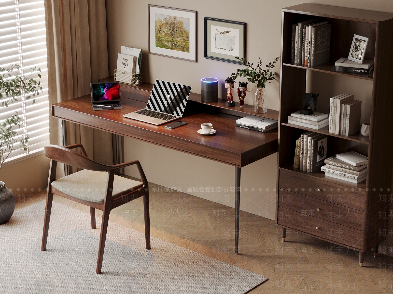 侘寂中古书桌椅3D模型下载【ID:1193530275】