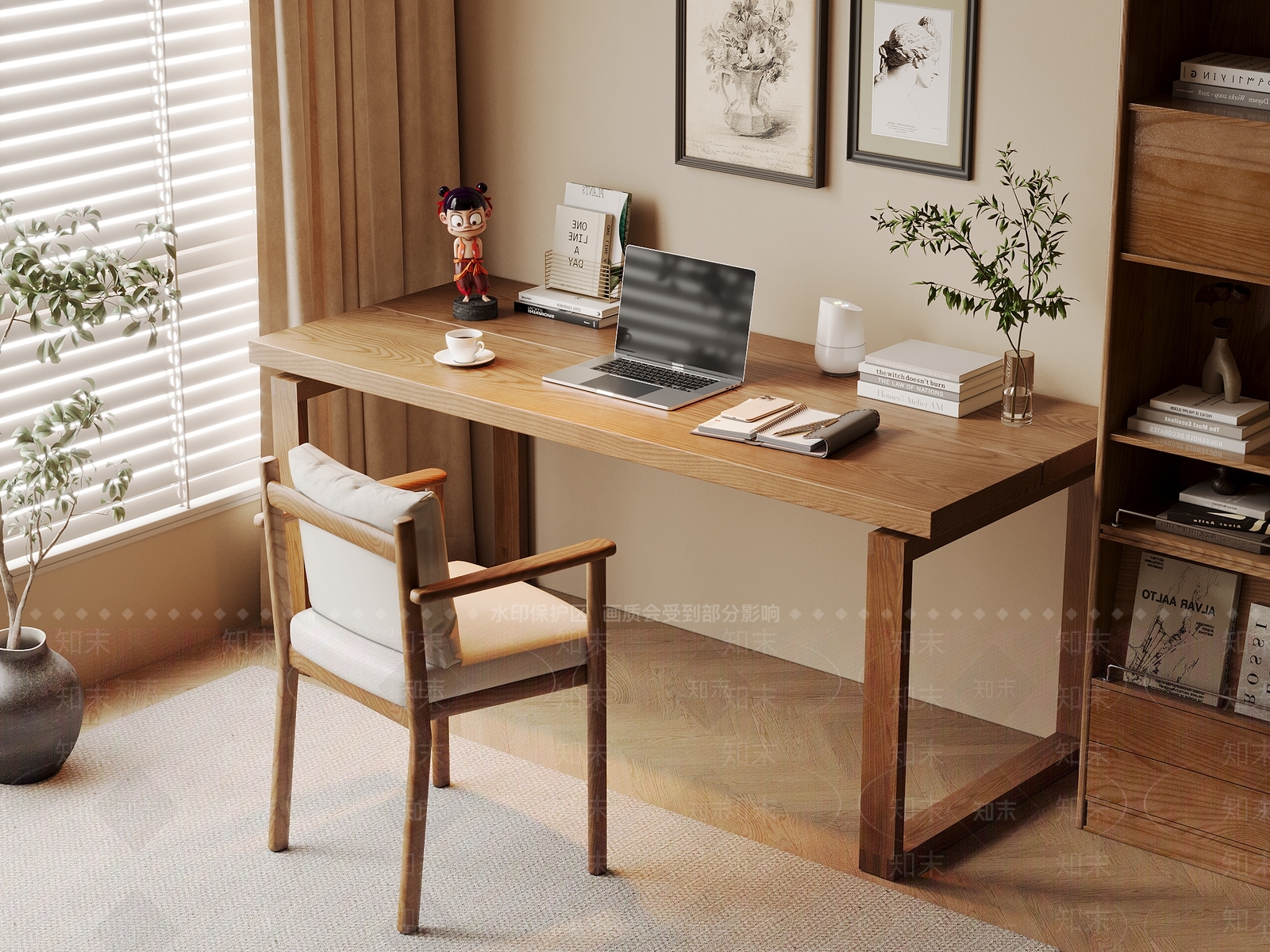 侘寂中古书桌椅3D模型下载【ID:1193530696】