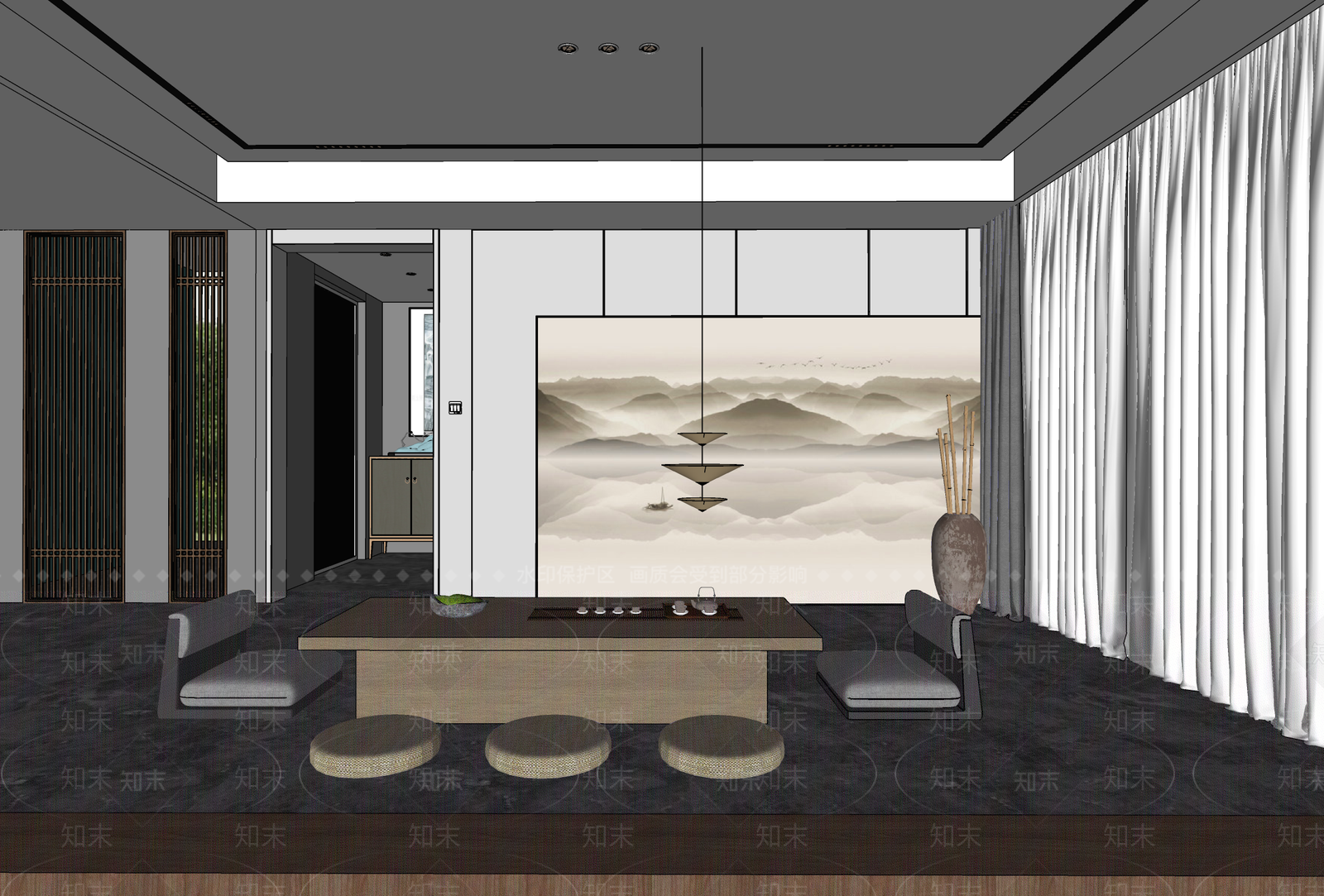 新中式茶室SU模型下载【ID:1193537599】