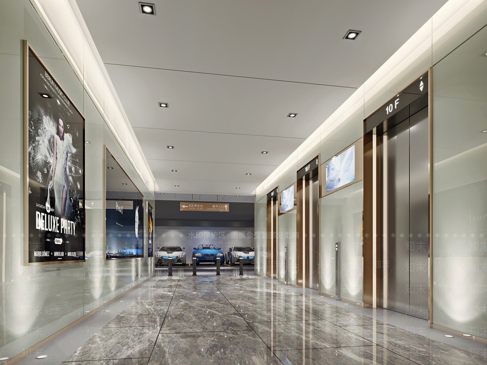 现代地下车库电梯厅3D模型下载【ID:1193537844】