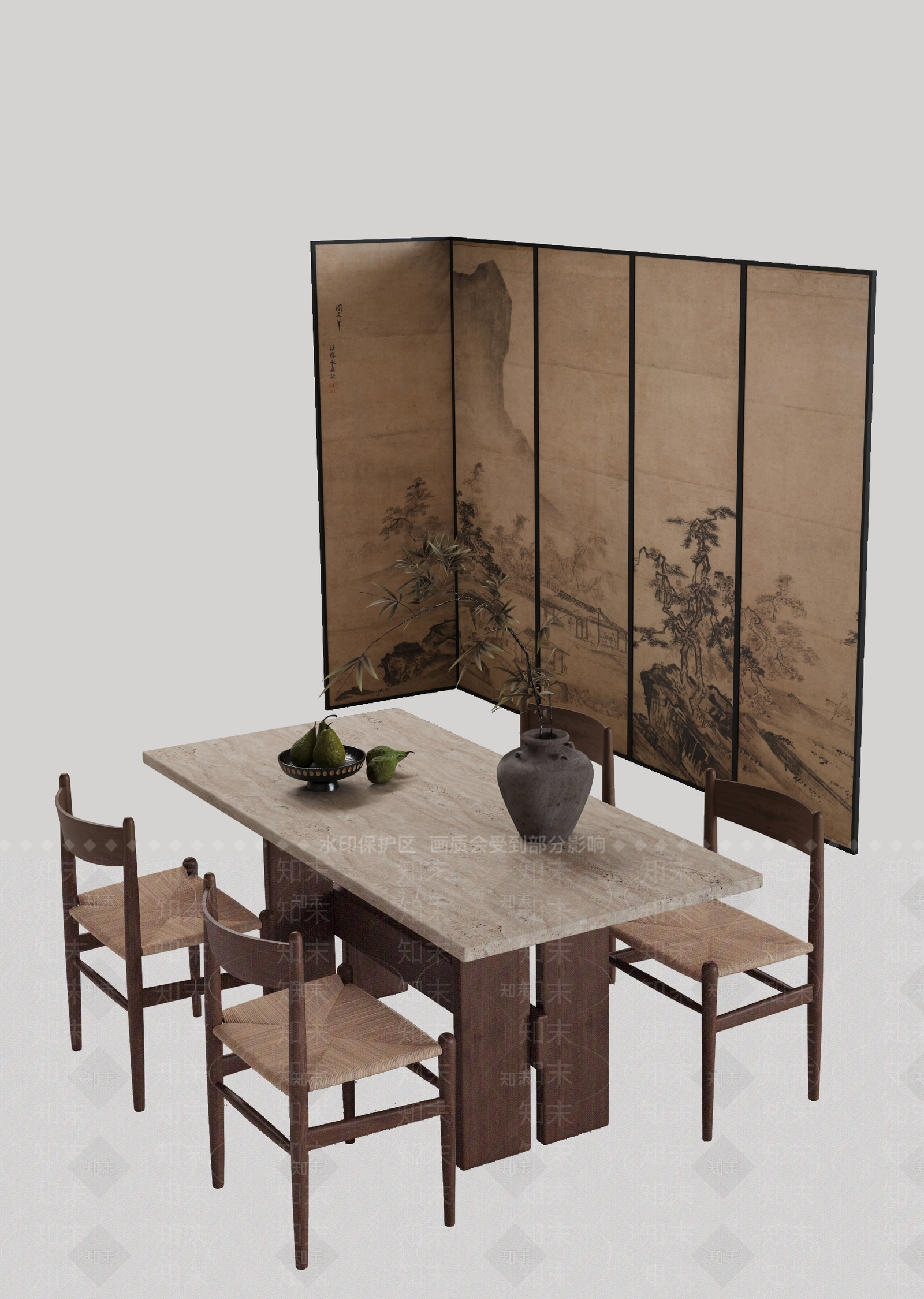新中式侘寂餐桌3D模型下载【ID:1193542117】