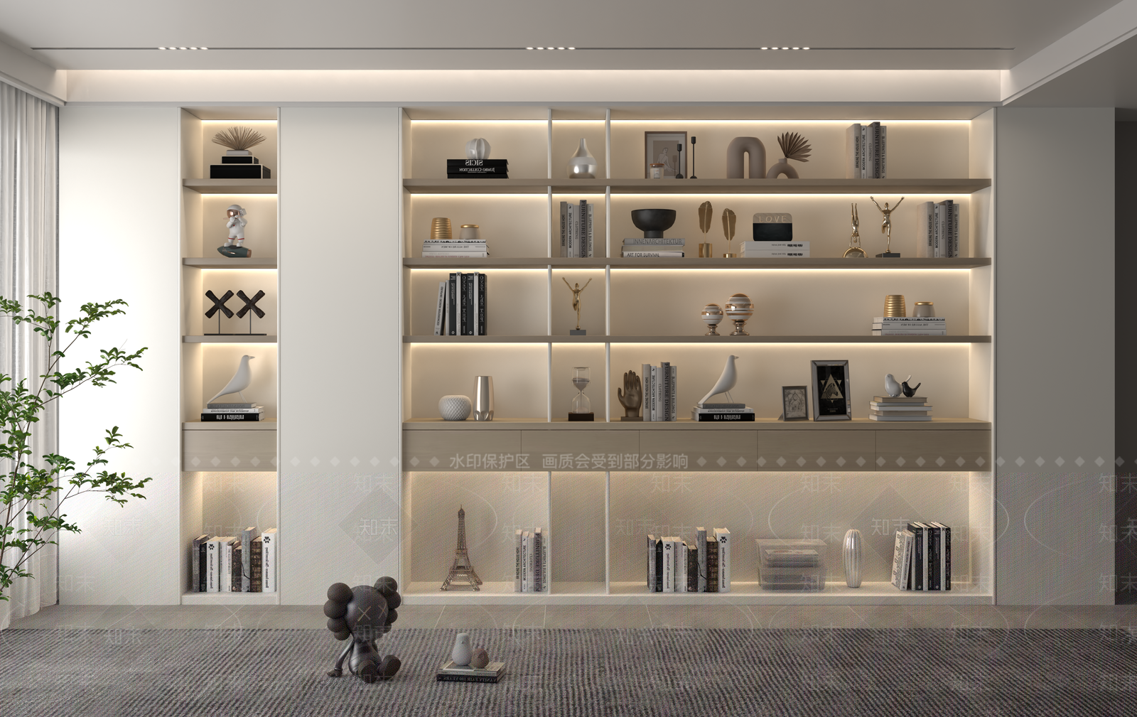现代奶油书柜3D模型下载【ID:1193544460】