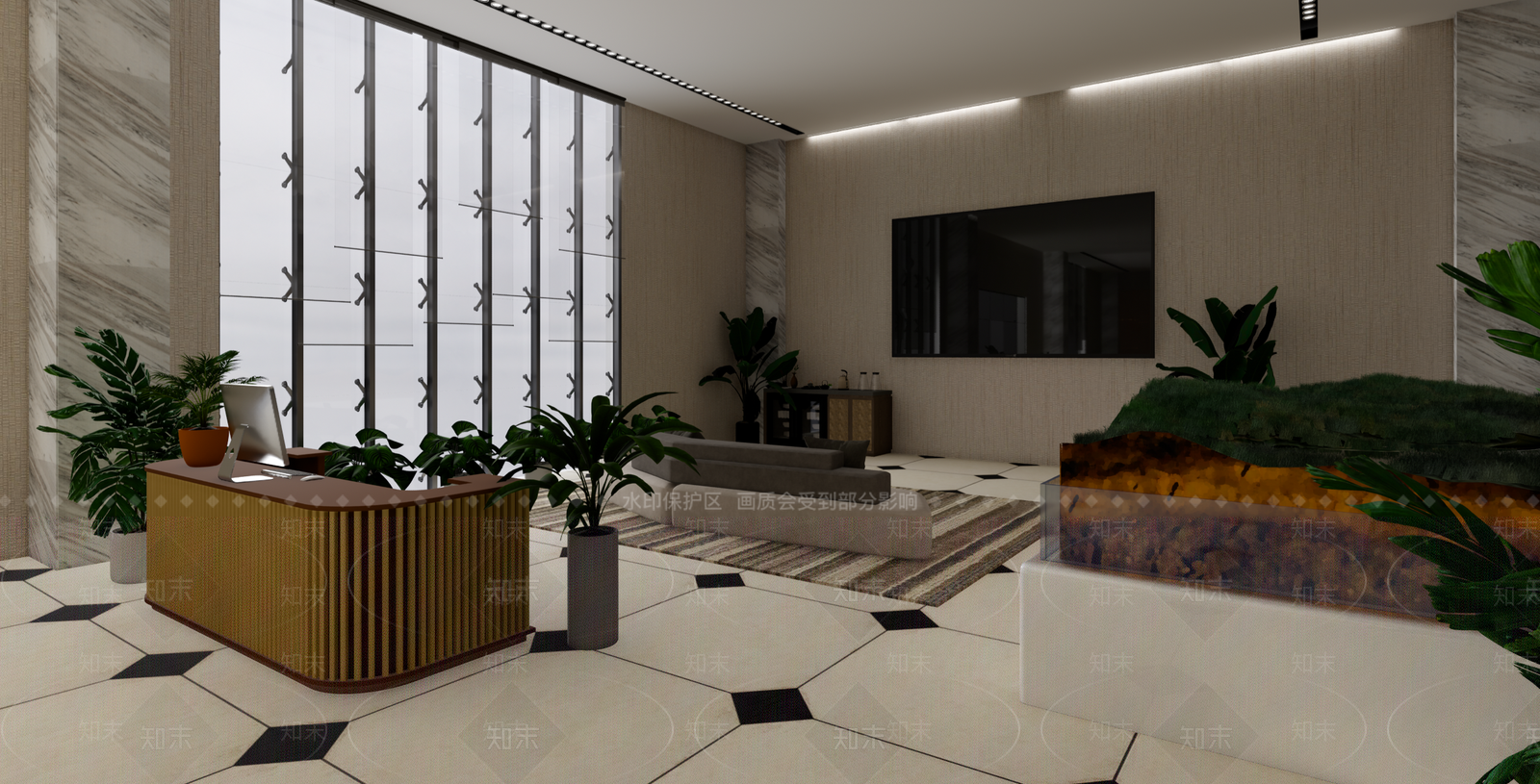 现代中式办事大厅SU模型下载【ID:1193546864】