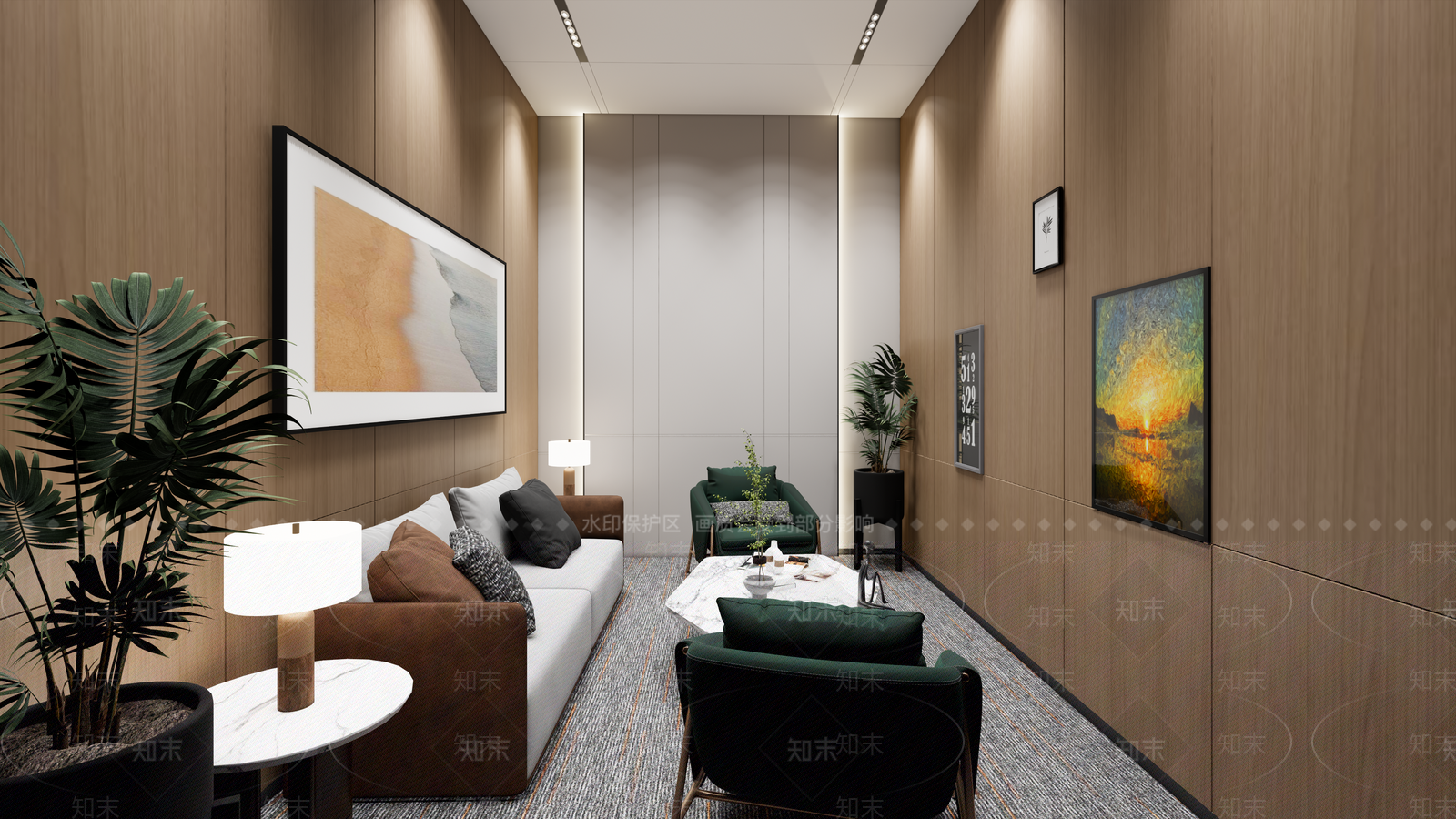 现代新中式会议室SU模型下载【ID:1193547420】