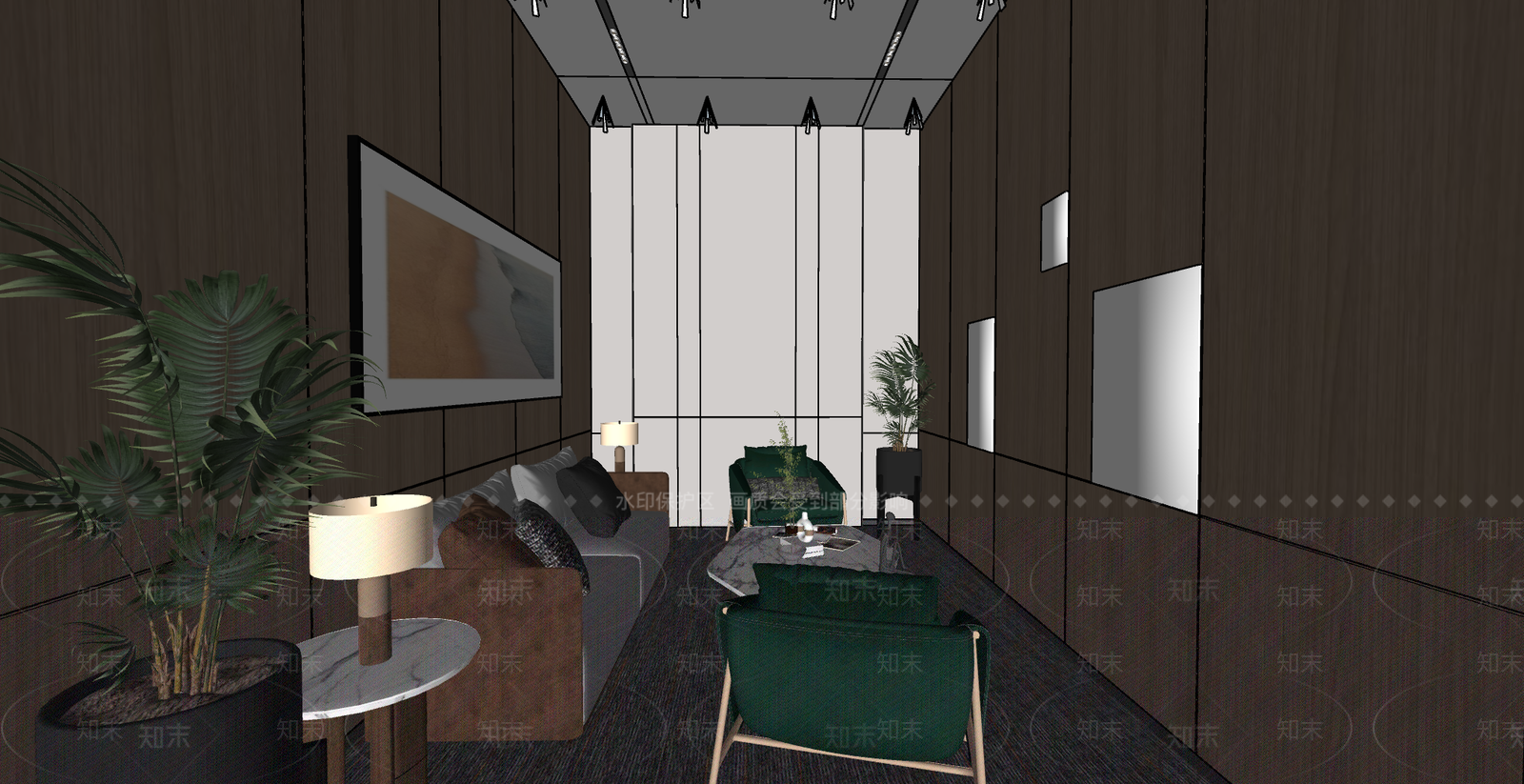 现代新中式会议室SU模型下载【ID:1193547420】