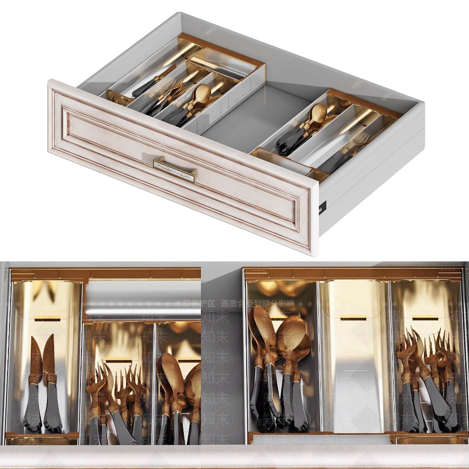 现代收纳柜餐具刀叉3D模型下载【ID:1193554381】