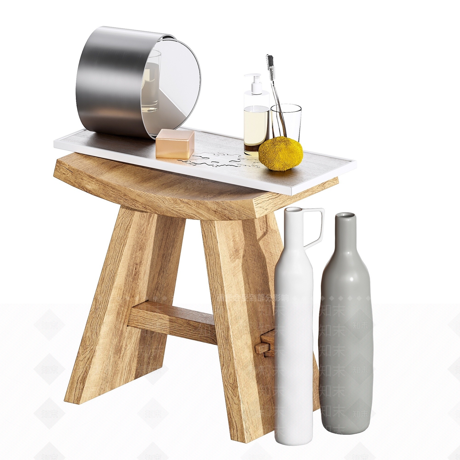 北欧矮凳洗漱牙刷杯子用品3D模型下载【ID:1193559157】