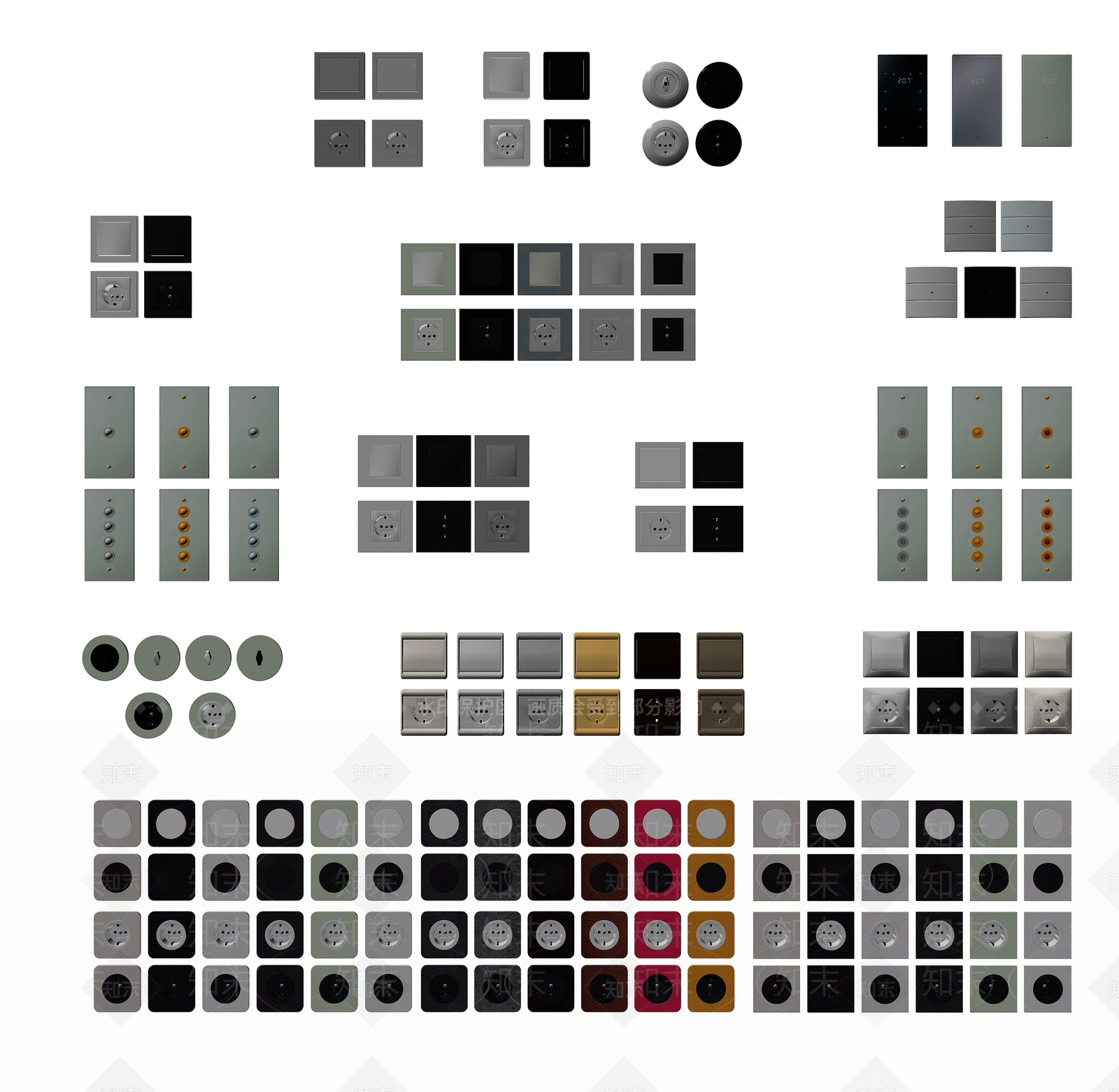 现代面板插座开关组合3D模型下载【ID:1193560314】