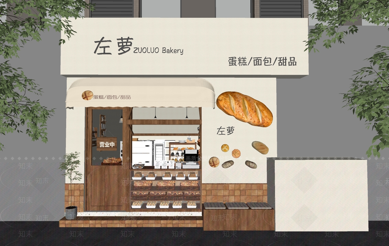 原木奶油甜品面包店SU模型下载【ID:1193560943】