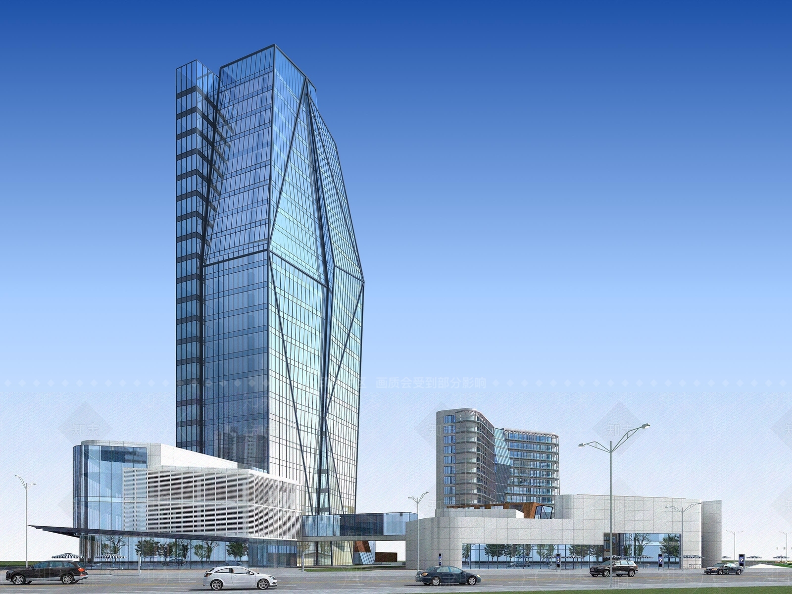 现代玻璃办公楼3D模型下载【ID:1193561334】