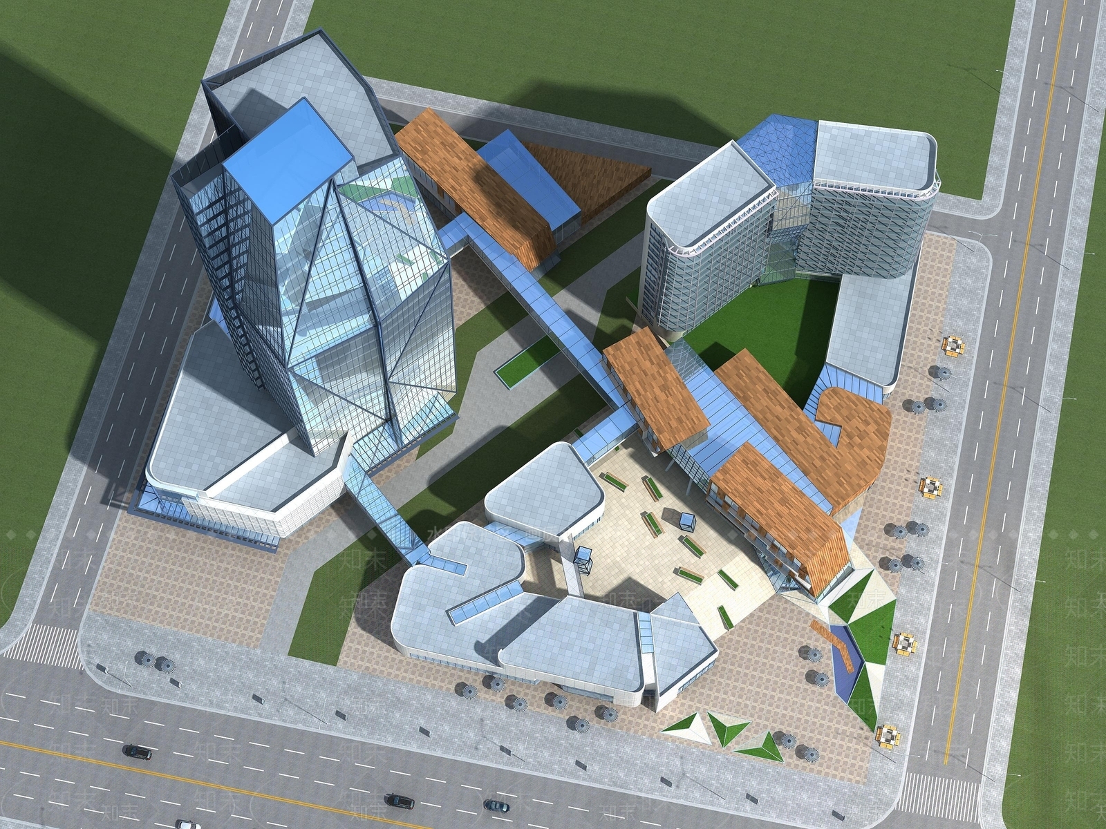 现代玻璃办公楼3D模型下载【ID:1193561334】