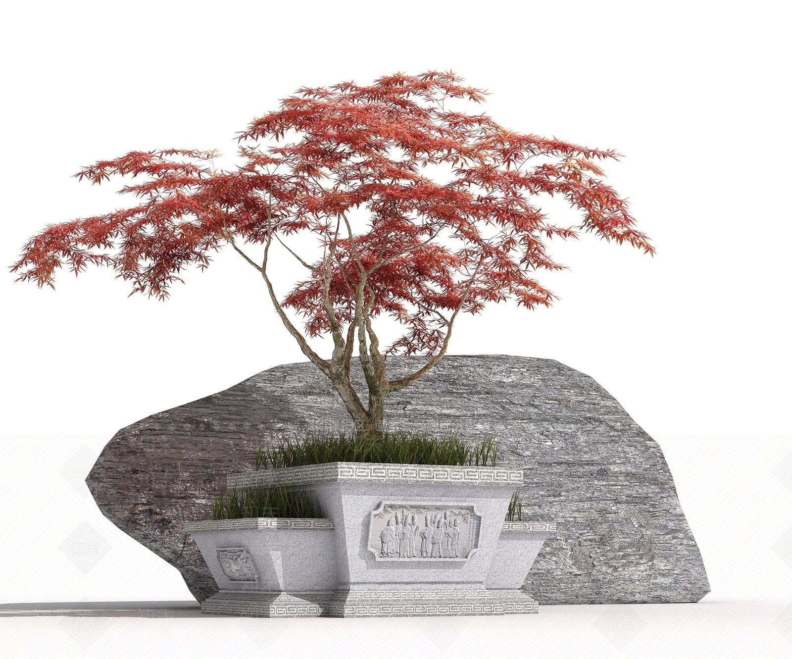 中式石雕花盆3D模型下载【ID:1193562282】