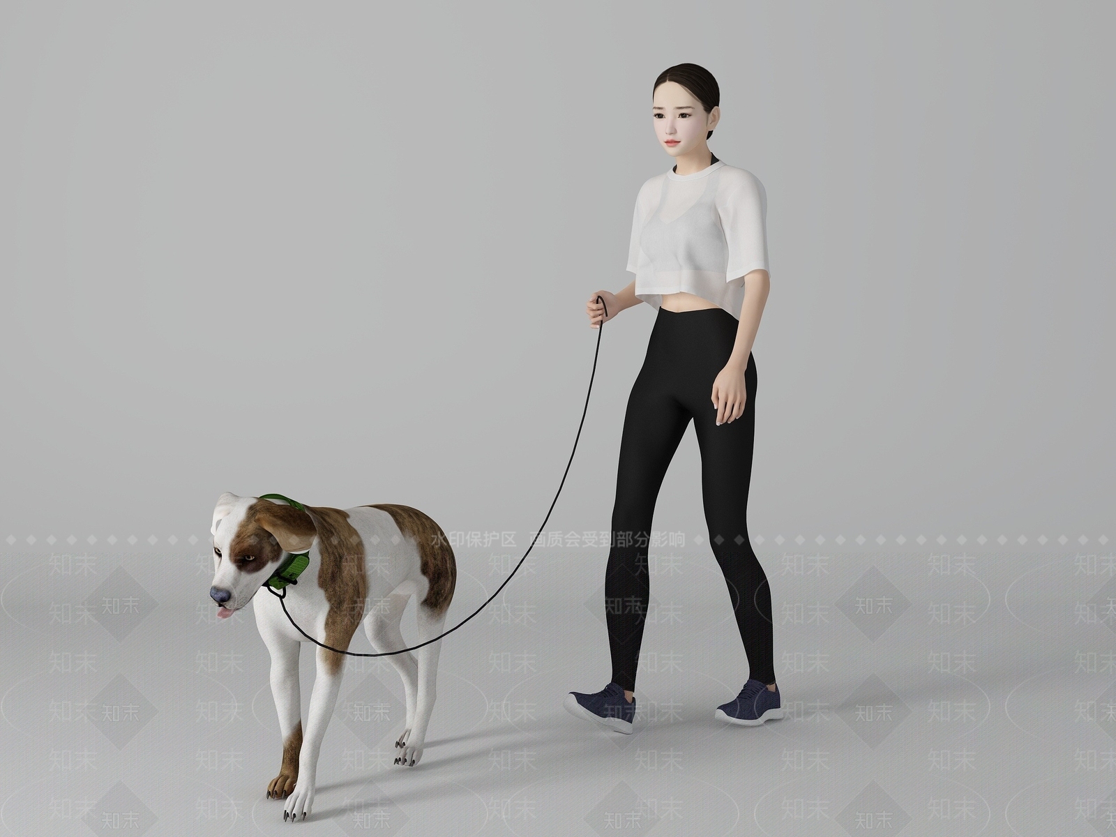 现代美女遛狗牵绳3D模型下载【ID:1193564426】