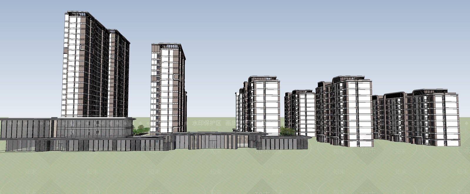 现代高层住宅SU模型下载【ID:1193565919】