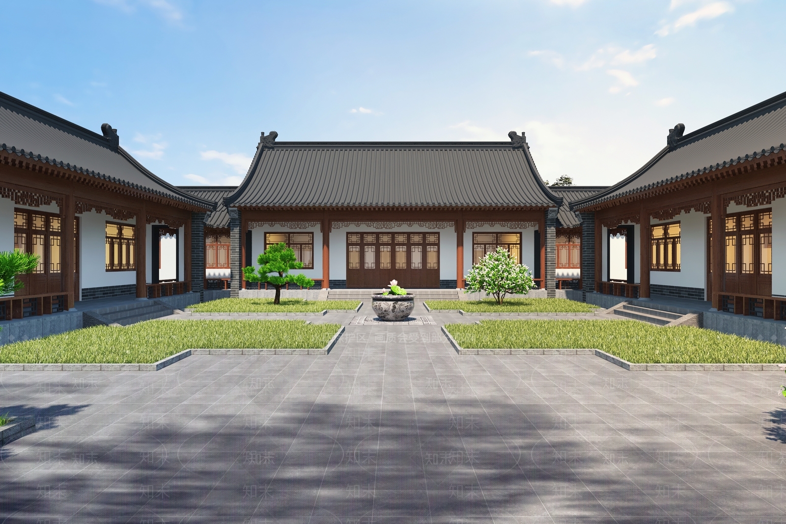 新中式中式四合院3D模型下载【ID:1193566426】