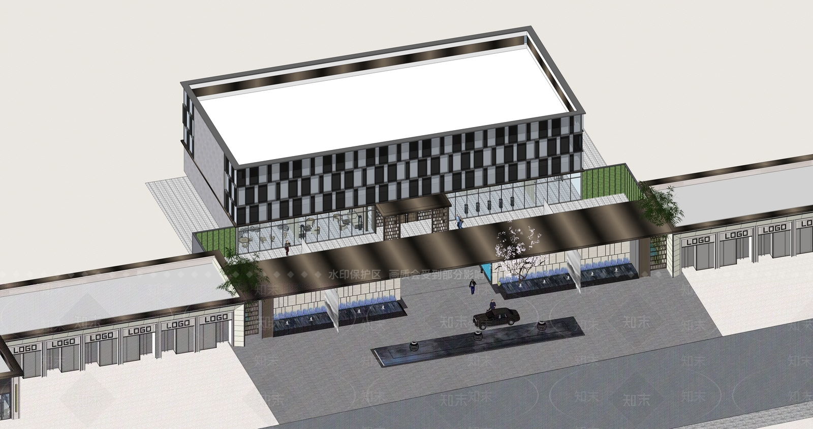 现代售楼处建筑SU模型下载【ID:1193566660】