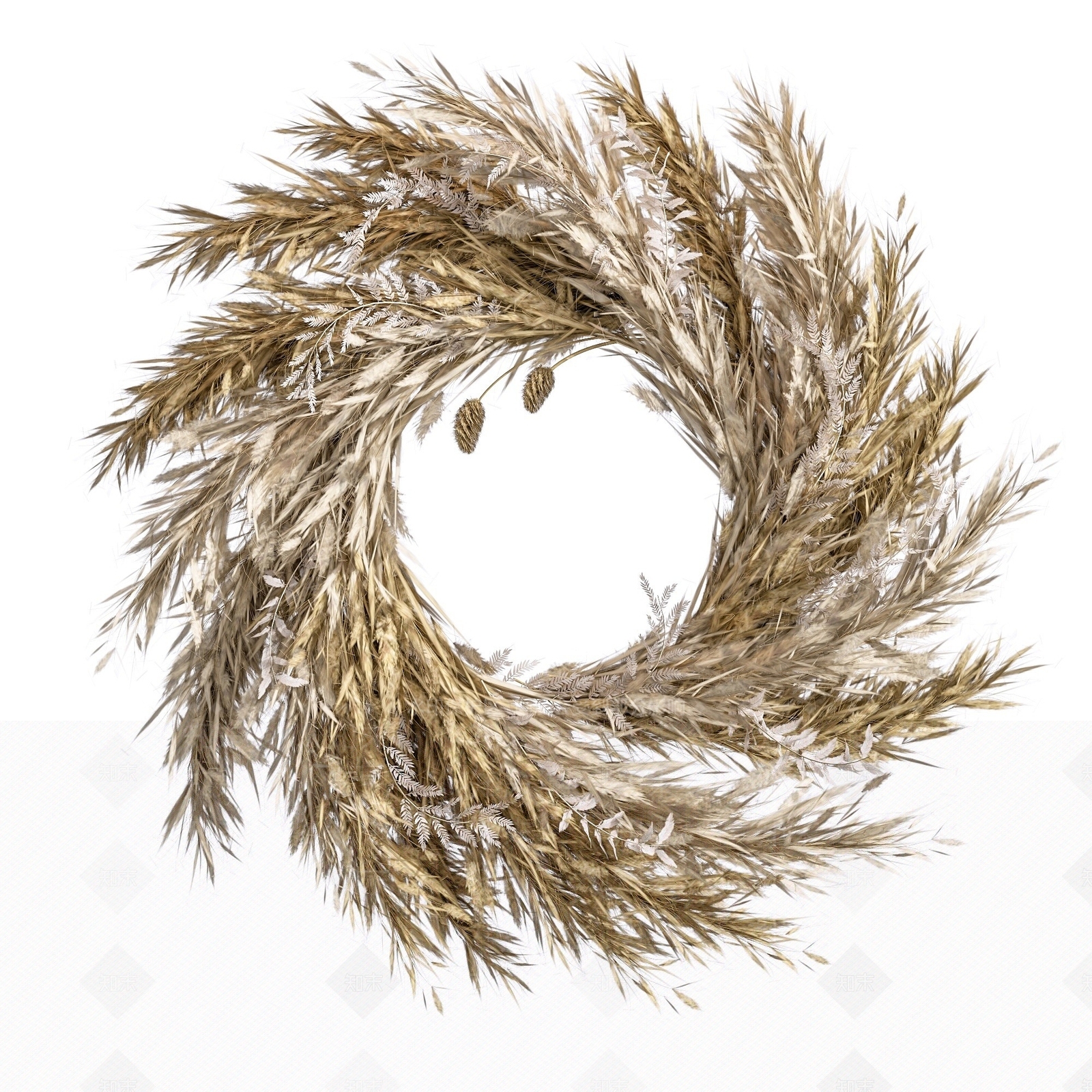 现代芦苇干支墙饰花圈3D模型下载【ID:1193566548】