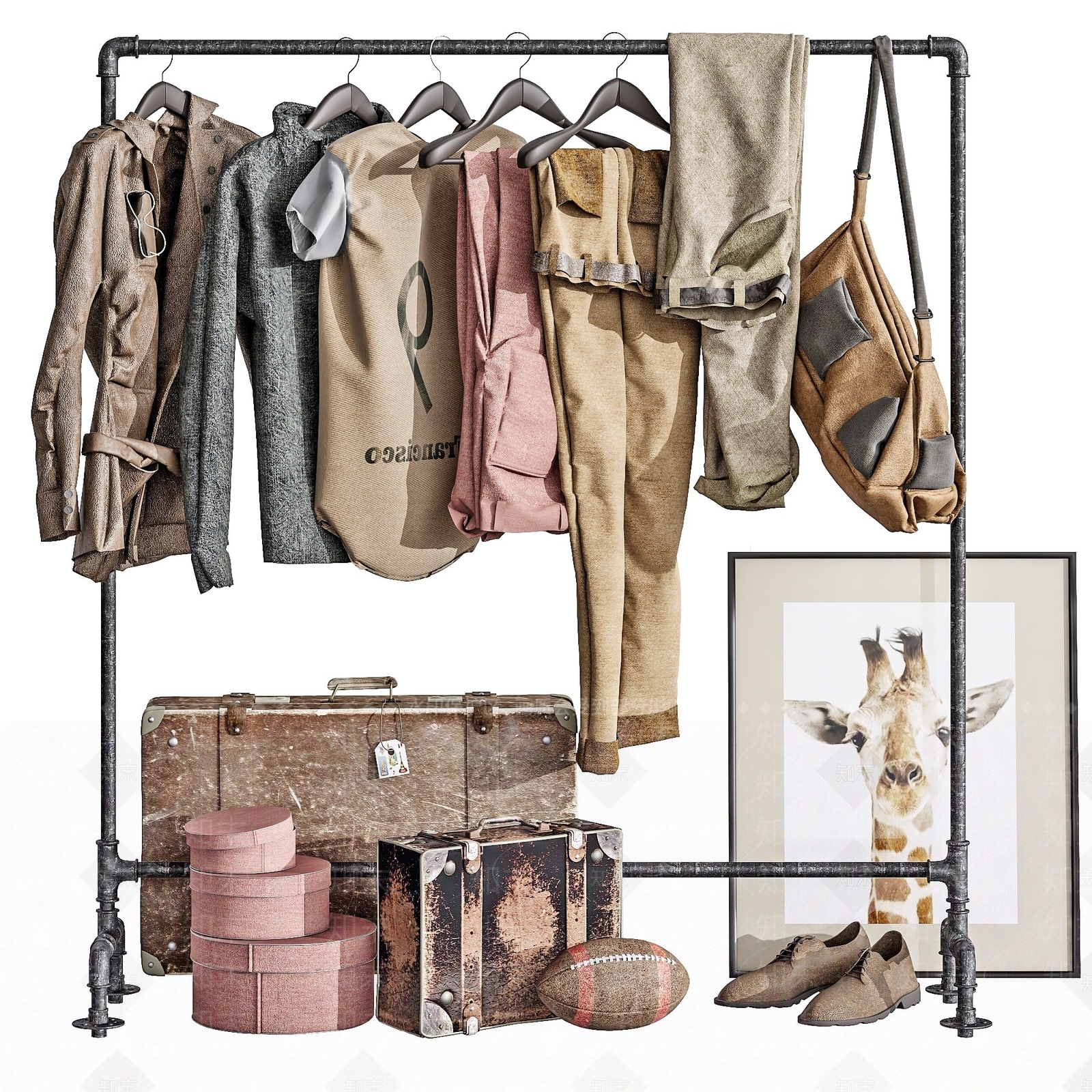 工业风牛仔裤衣服皮包3D模型下载【ID:1193568390】