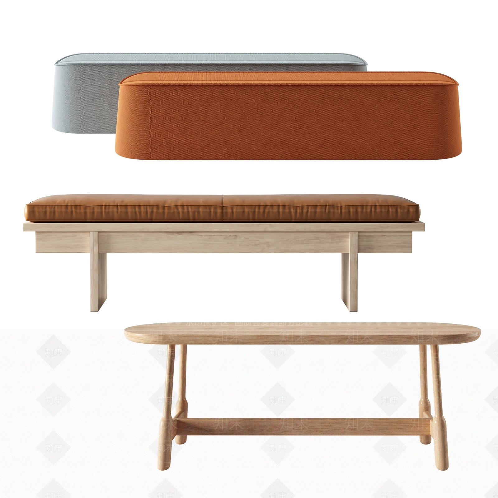 北欧休闲长凳组合3D模型下载【ID:1193570697】