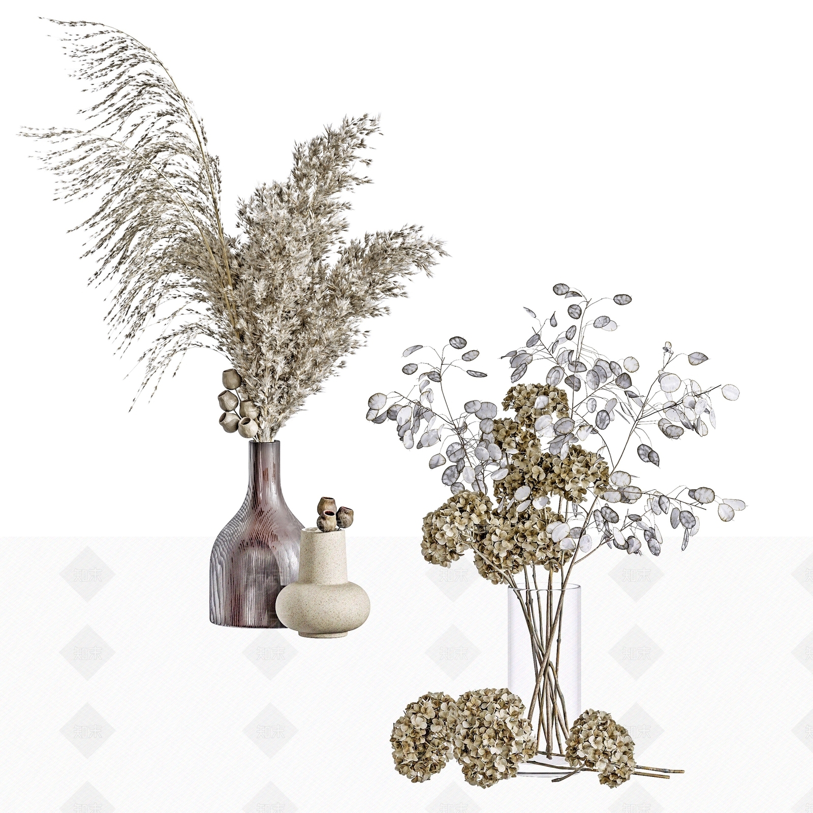 现代植物干支花瓶插花3D模型下载【ID:1193571510】