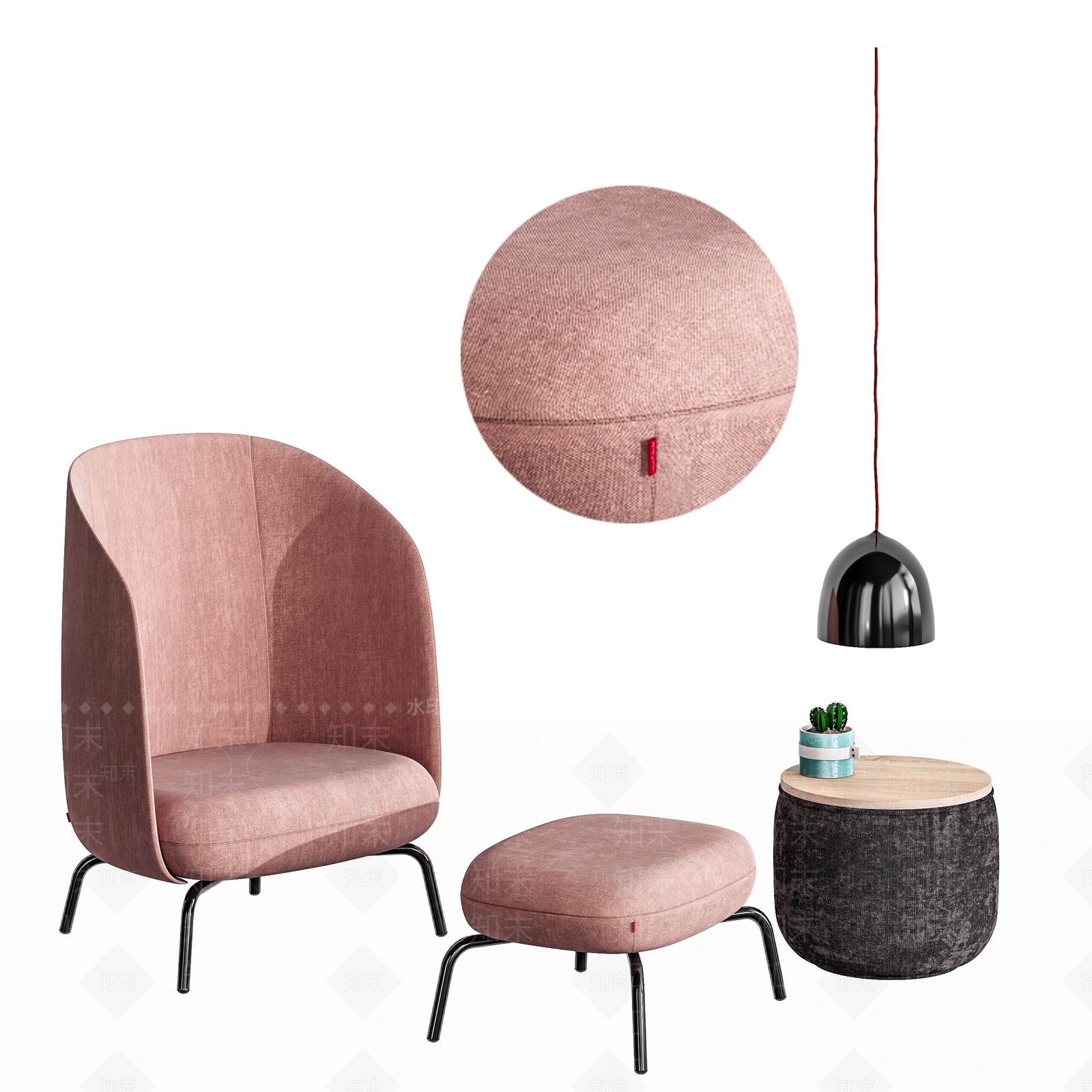 北欧高背蛋壳椅休闲椅脚凳3D模型下载【ID:1193573235】