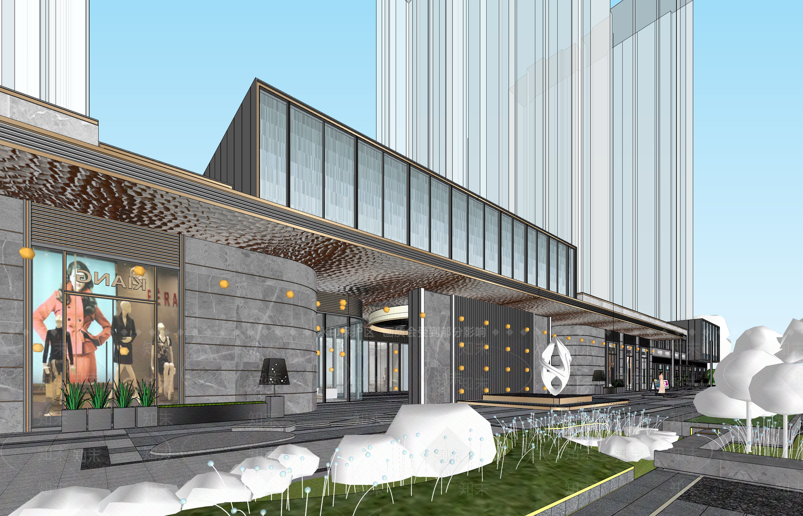 现代售楼处建筑SU模型下载【ID:1193588072】